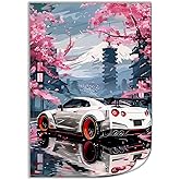 R35 Sport JDM Japanese Cherry Blossom Aesthetic Posters for Bedroom Wall Decor - Mens Room Aesthetic Canvas Art Prints Pictures Paintings Framed Unframed 12x18inch (30x45cm)