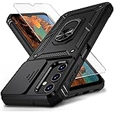 Weycolor for Samsung Galaxy A25 5G Case with Camera Lens Cover, HD Screen Protector, 10 FT Military Grade Drop Protection, Magnetic Ring Holder Kickstand Protective Phone Case for Galaxy A25 5G,Black