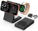 New Travel Foldable 3 in 1 Wireless Charging Station for Apple Magsafe Charger Stand,Fast Magnetic Wireless Charger Station for iPhone 17 Air 16 15 14 13 12 Series,Airpods Pro,Apple Watch Ultra-Black