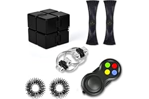 CHESLICR 7Pcs Fidget Toys Adults Pack, Sensory Toys with Figette Pad Anxiety Toys Acupressure Rings ADHD Autism Infinity Cube Silent Stress Reducer Marble Mesh Bike Chain for Kid Teen Boy Girl
