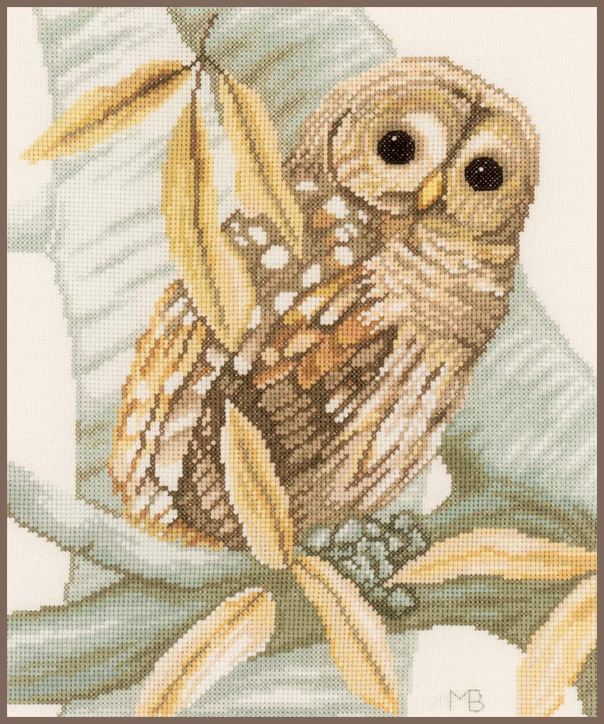Lanarte Counted Cross Stitch Kit: Owl and Autumn Leaves, NA, 23 x 28cm