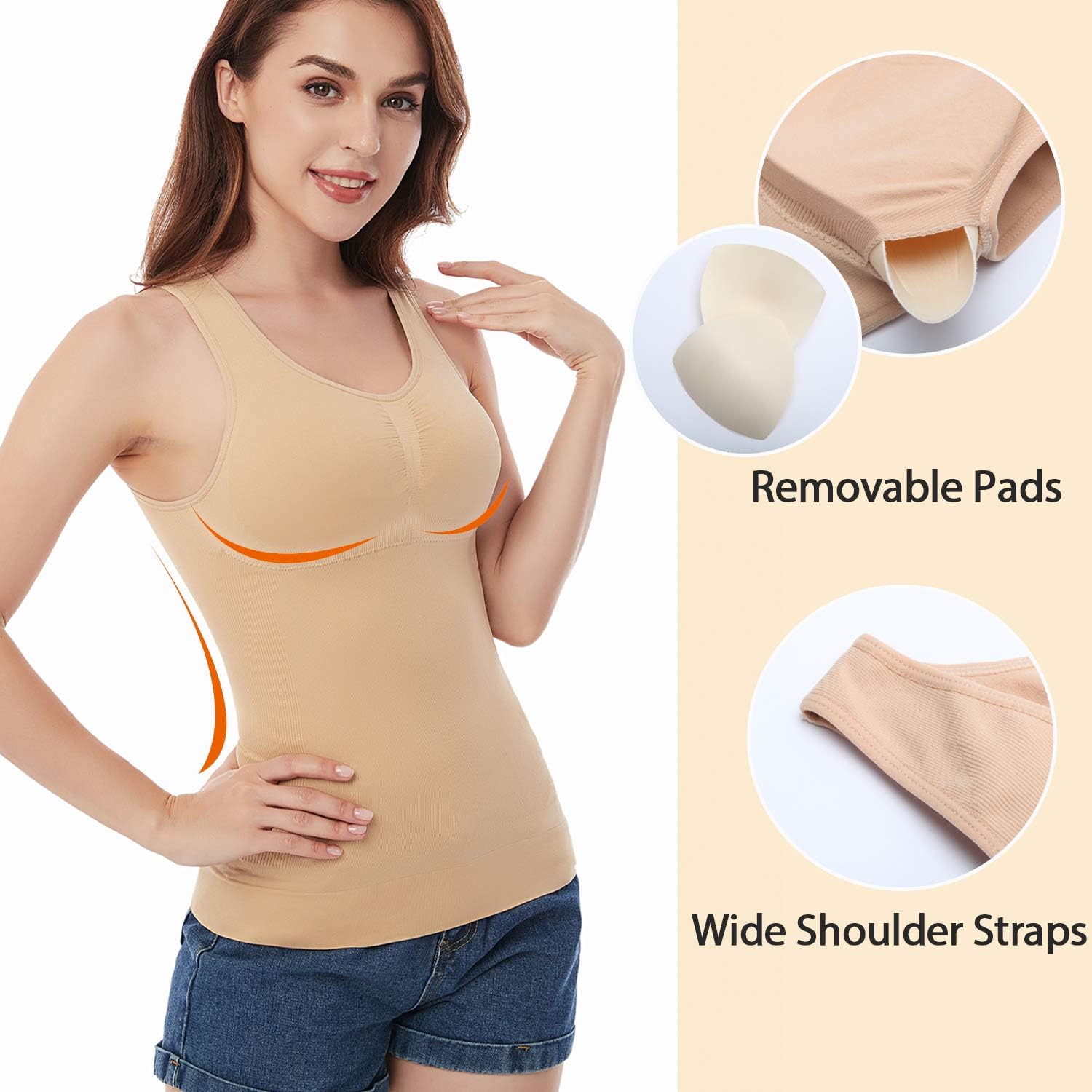 Womens Slimming Tank Tops with Built in Bra Tummy Control Shapewear Cami Seamless Body Shaper Compression Top at  Women’s Clothing store