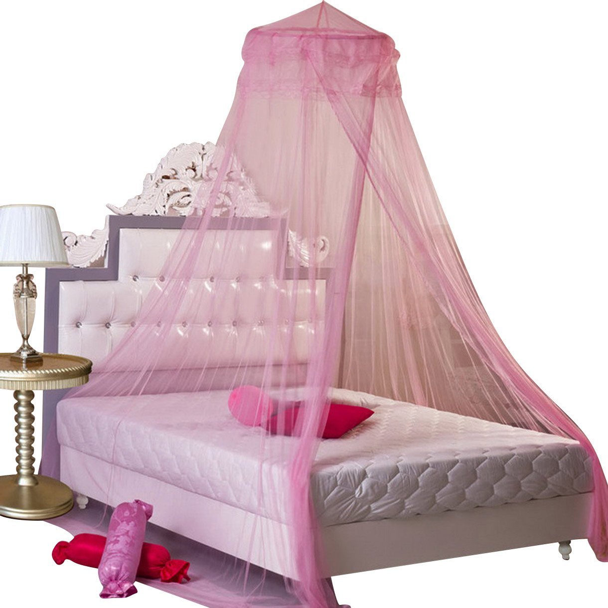 pink bed canopy with lights