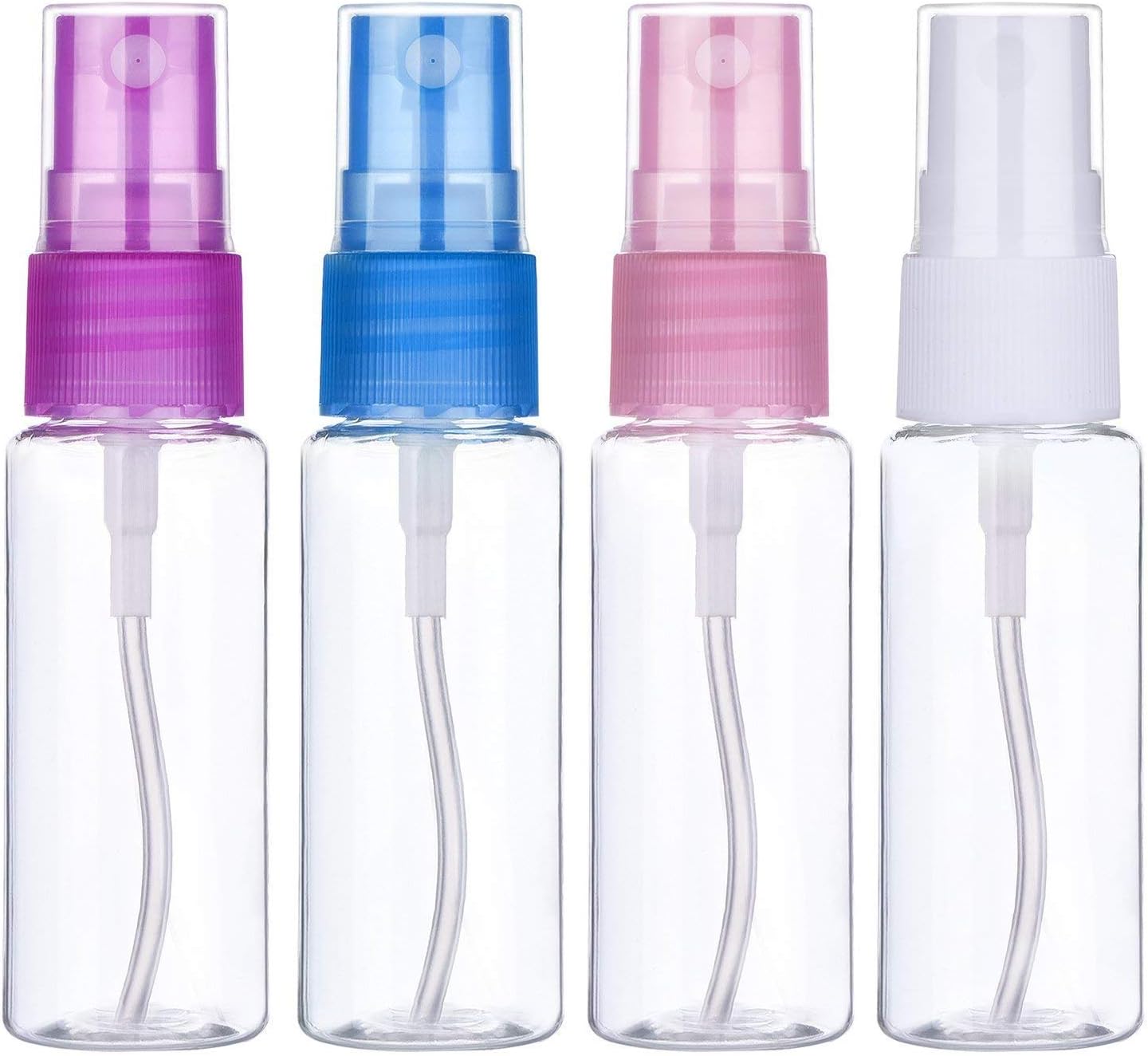 4Pcs 100ML Spray Bottles, Empty Plastic Transparent Fine Mist Travel Atomiser Spray Bottles Set, Travel Size Bottle Toiletries Liquid Containers for Essential Oils Cosmetic