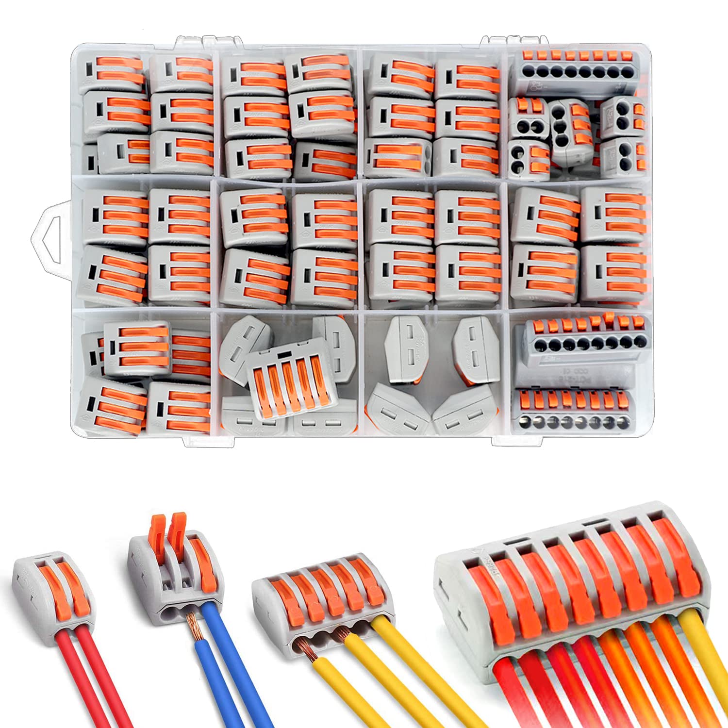 ZFYQ Wire Connectors, 100 Pieces of Compact Cable Terminal Blocks Quick Spring, with Clamp 2-Port, 3-Port, 5-Port, 8-Port, for Solid, Stranded and Flexible Wires