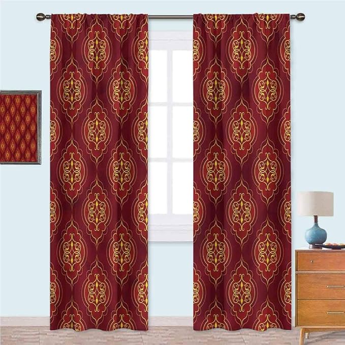 Maytex velvet room darkening / light blocking thermal insulated noise YUAZHOQI Yellow and Red Bedroom Curtains Ottoman Pattern Blackout