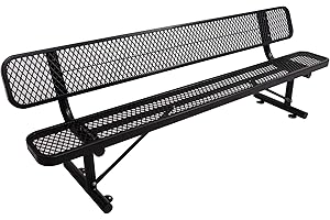 Sunnibety 8 Feet Heavy Duty Metal Park Bench for Outside, Outdoor Bench with Backrest & Portable Frame, Commercial Benches for Shopping Malls, Stores, Parks, Patios, Decks, Black
