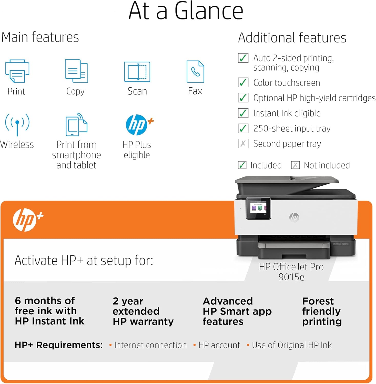 HP Officejet Pro 9015E All-in-One Wireless Color Printer, with Bonus 6 Months Free Instant Ink Thru (1G5L3A): Electronics
