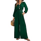 LOOKBOHO Womens Jumpsuits Long Sleeve V Neck Dressy Casual 2026 High Waist Romper Wide Leg Pants One Piece Outfits