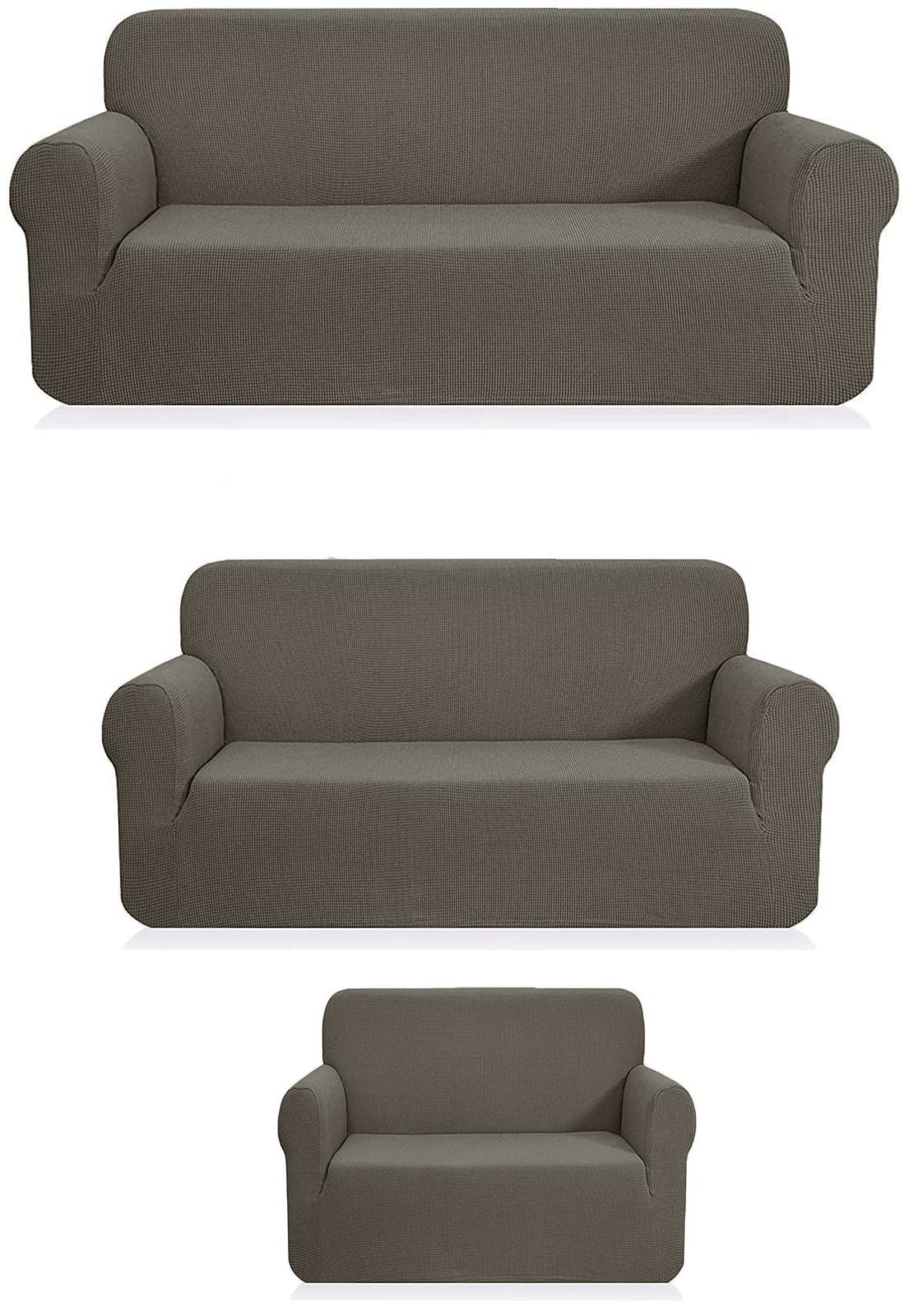 Photo 1 of Fancy Collection 3pc Set Slipcover Set Furniture Cover Spandex Set Includes Sofa and Love-Seat and Chair Covers Solid New (Grey)