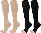 umorismo Toeless Flight Compression Socks 2 Pairs Beige Black Women Size S L XXL view 8