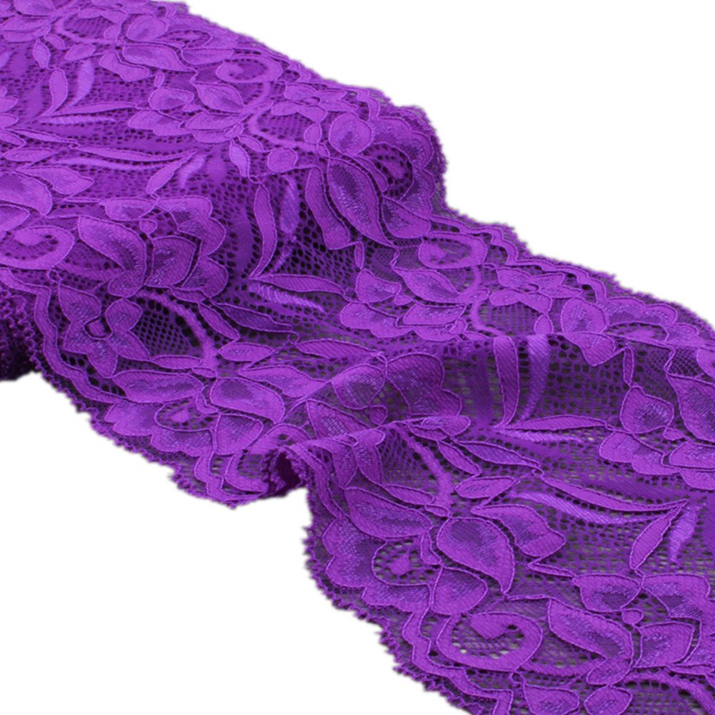 5 Yards Floral Lace Ribbon Stretch Tulle Lace Trim Elastic Webbing Fabric Width 15cm for DIY Jewelry Making Craft Clothes Accessories Gift Wrapping Wedding Party Decoration (Dark Violet)