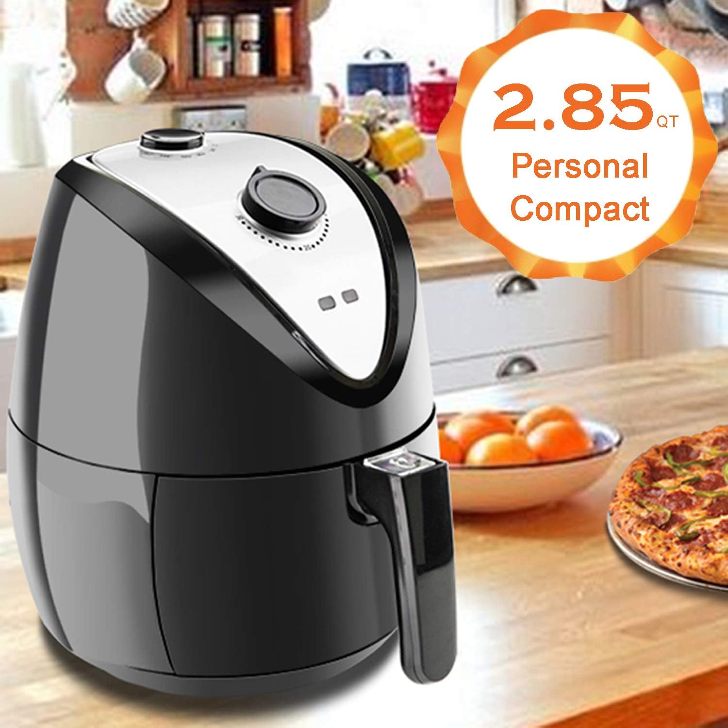 Personal Compact Oilless Air Fryer 1500W, 2.85Quarts/2.7L Electric Mini Hot Air Fryer Non Stick Cooker with Free Food Clip and Shelf for Frying, Roasting, Grilling, Baking