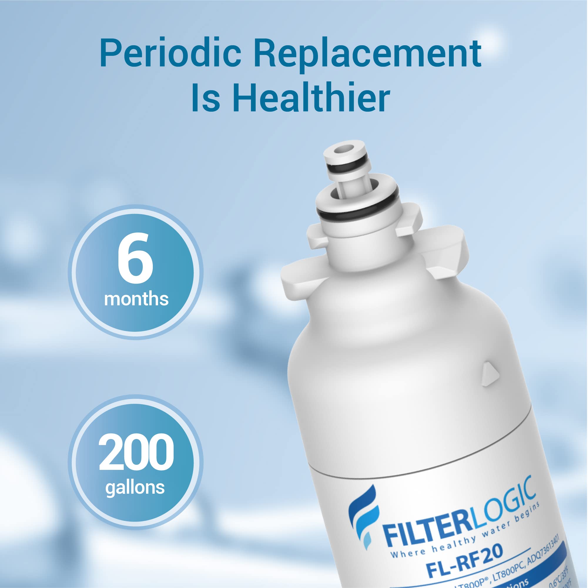 Filterlogic ADQ73613401 Refrigerator Water Filter, Replacement for LG® LT800P®, LT800PC, ADQ736134, ADQ73613402, LSXS26326S, LSXS26366S, LMXS30776S, LSXS26366D, LMXC23746S, 46-9490, 469490, Pack of 3