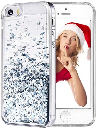 wlooo Handyhülle kompatibel mit iPhone SE, iPhone SE/5/5S Glitzer Hülle, Flüssig Bewegende Treibsand Fließend Flüssigkeit Gli
