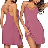 Ekouaer Cotton Nightgowns for Women Sleeveless Racerback Night Gown Spaghetti Strap Sleep Dress Chemise Sleepwear