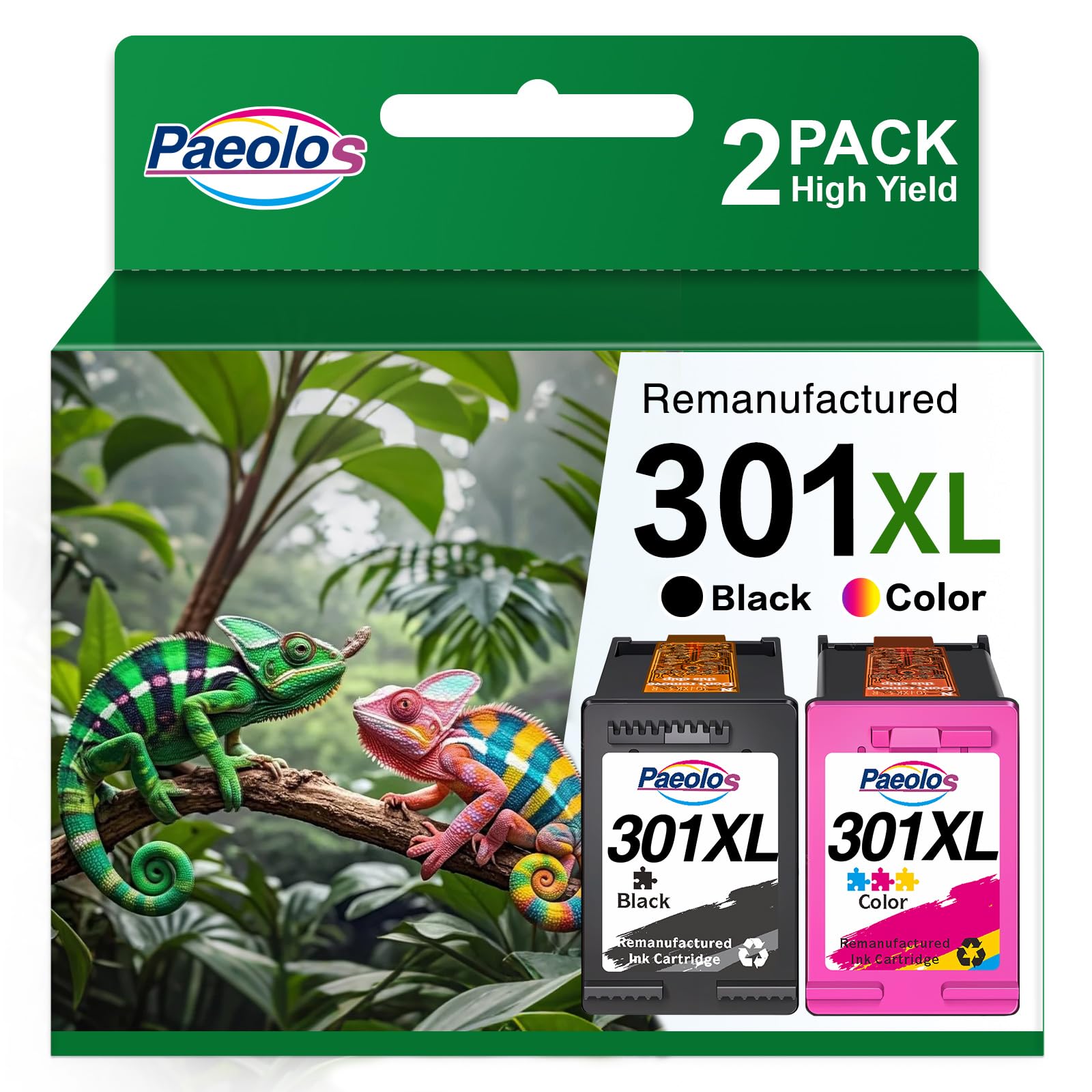 Paeolos 301XL Ink Cartridges Remanufactured for HP 301 XL Black & Colour Cartridges Compatible with HP Envy 5530 5532 4500 Series, OfficeJet 2620 2622 4630, DeskJet 2540 1510 1050A Printers 2-Pack