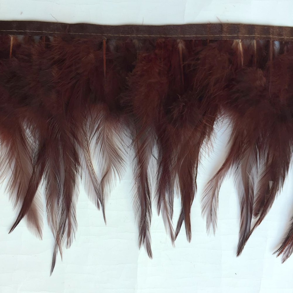 Sowder Rooster Hackle Feather Fringe Trim for Custume Dress Decoration Pack of 5 Yards(Brown)