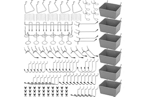 COMKRIVY 17-in-1 Pegboard Hooks Assortment - 143 Pcs 14 Sizes Peg Board Organizer Accessories Kit with 6 Pegboard Bins, 30 Silicone & 42 Stainless Steel Peg Hook Locks for 1/4" and 1/8" Pegboards Hanging Tools