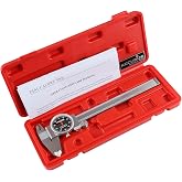 Accusize Black Face Dial Caliper 0-6 in x 0.001 in, P920-B216 | Hardened Stainless Steel, Satin Chrome Finish, Covered Rack, 4-Way Inside Outside Depth and Step Measurement