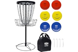Disc Golf Basket Target 24-Chain Portable Disc Golf Goals with 6 Discs and Carry Bag