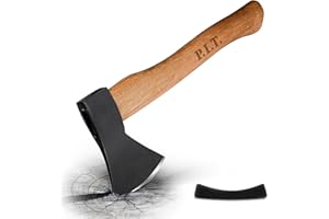P.I.T. 15" Hatchet, Wooden Handle Hatchet with Sheath for Wood Splitting and Chopping, Gardening Small Axe Wooden Handle Tools for Camping, Hiking, Multi-Use Axe