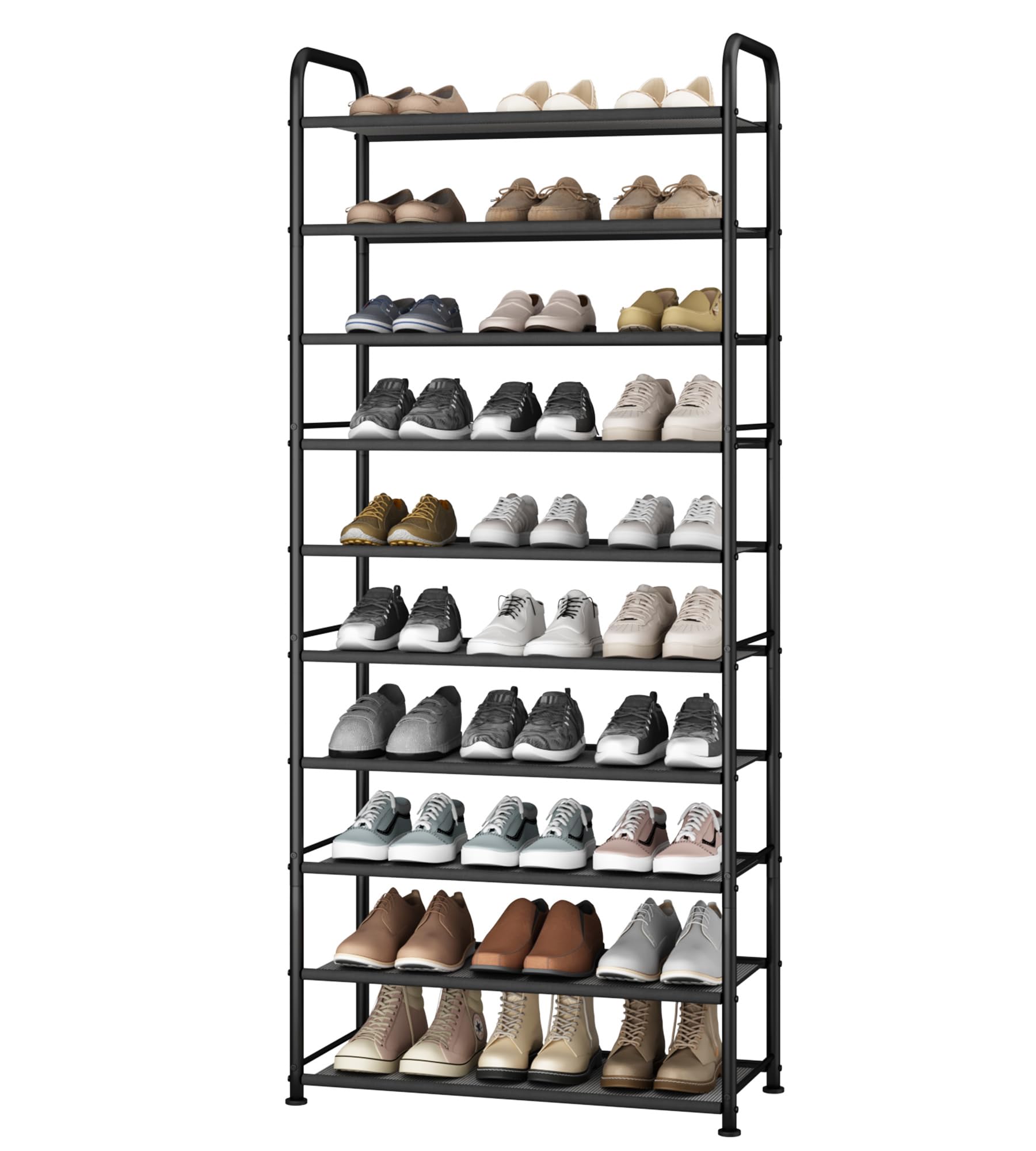 Photo 1 of STO STO 10-Tier Shoe Rack with Sturdy Mesh Shelves, Tall Metal Shoe Organizer for Entryway, Closet, Garage, Front Door, Holds 30 Pairs, Free Standing Large Shoe Storage Shelf, Adjustable Feet, Black