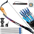 54'' Recurve Bow and Arrow Set Adults 30/40 lbs, Archery Traditional Wooden Takedown Recurve Bows Set Includes 9 Arrows 5 Target Faces for Outdoor Hunting Training (30LBS)