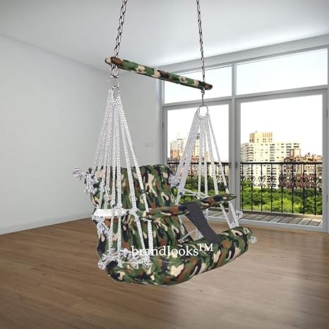 MIXCART Multi Color Cotton Swing for Kids Babys Children Folding and Washable 1-6 Years with Safety Belt - Home,Garden Jhula for Babies | Swing for Kids | Baby Hanging Swing