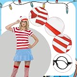 Beamely Wally Costume Red White Striped T-Shirt Hat Glasses Socks Adult Fancy view 3