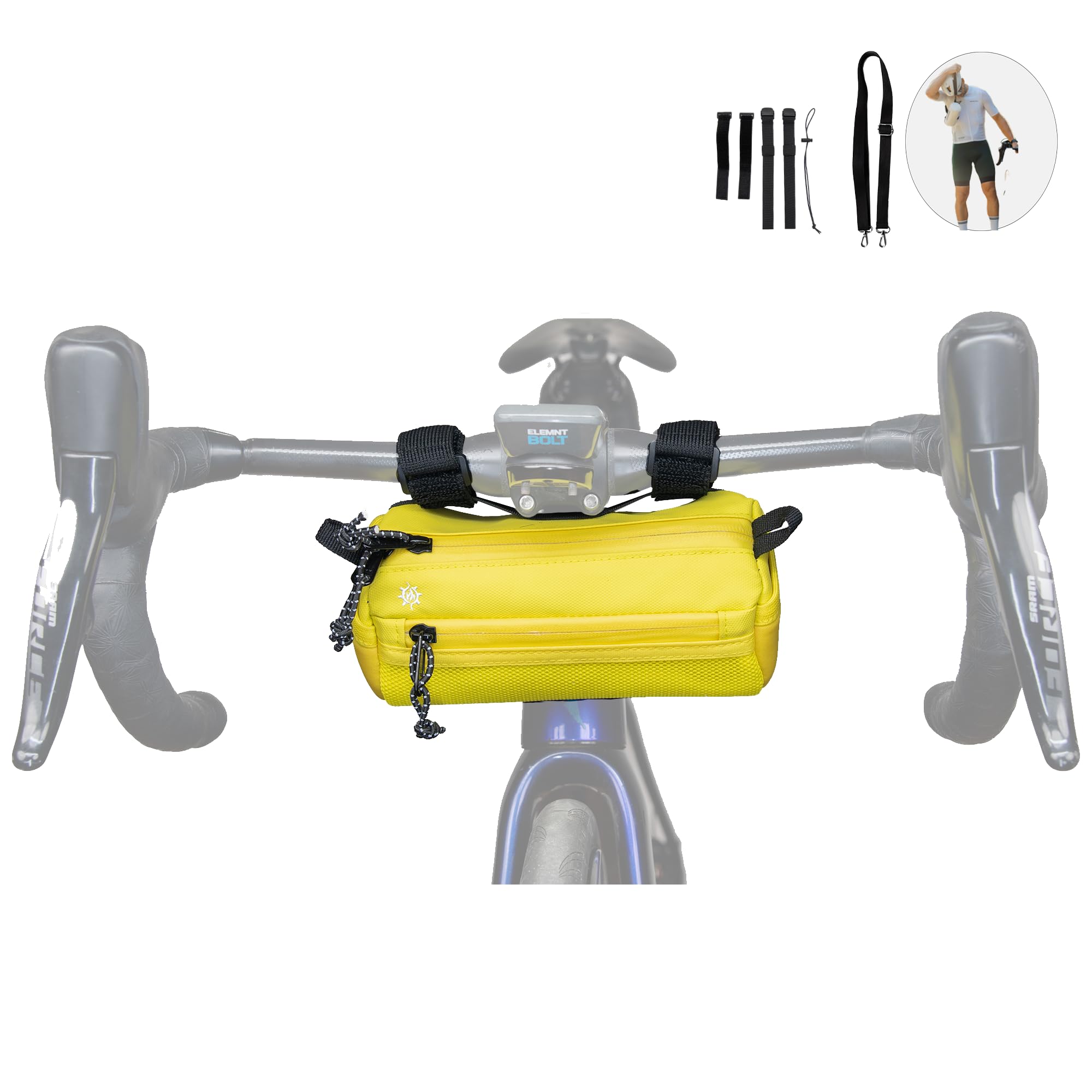 Lumiere & Co. Bike Handlebar Bag - Durable, Multiple-Size Options and Multi-Color Options -Dual Elastic Straps, Clips & Hook & Loop Attachments (Mini, Yellow)