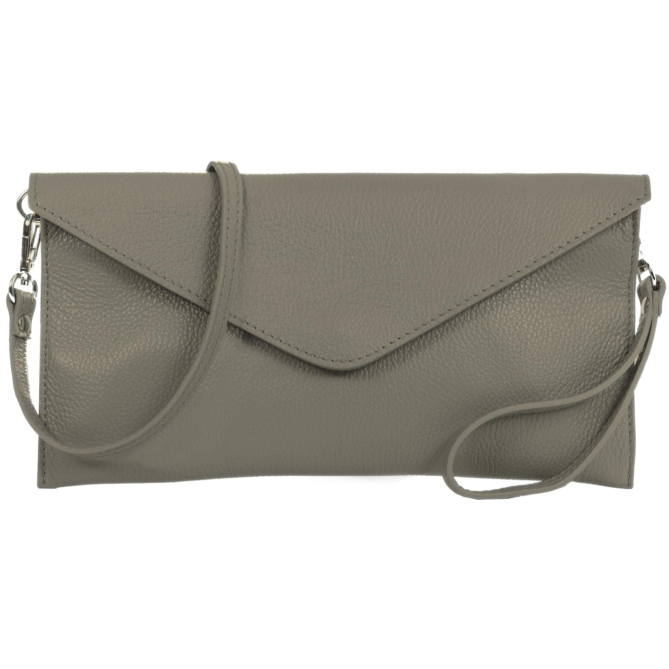 BI_V108 Real Italian Suede Leather Envelope Clutch Bag (Grey)