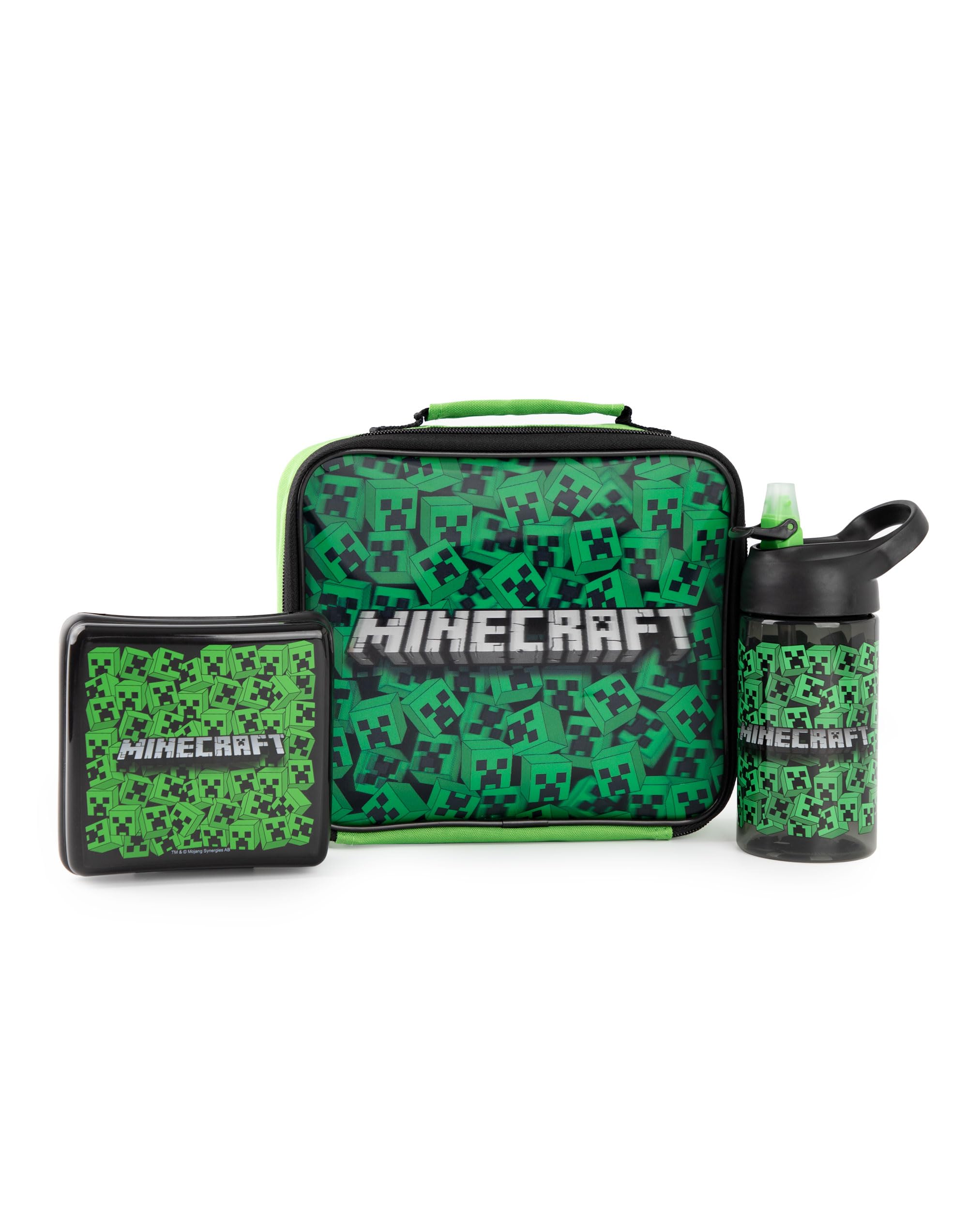 Minecraft Lunch Bag Set | Creeper Adventure for Boys | Lunch Box, Water Bottle & Snack Pot | Gamer Merchandise for Kids | Carry The Pixelated Adventure in Every Meal Lunch Set