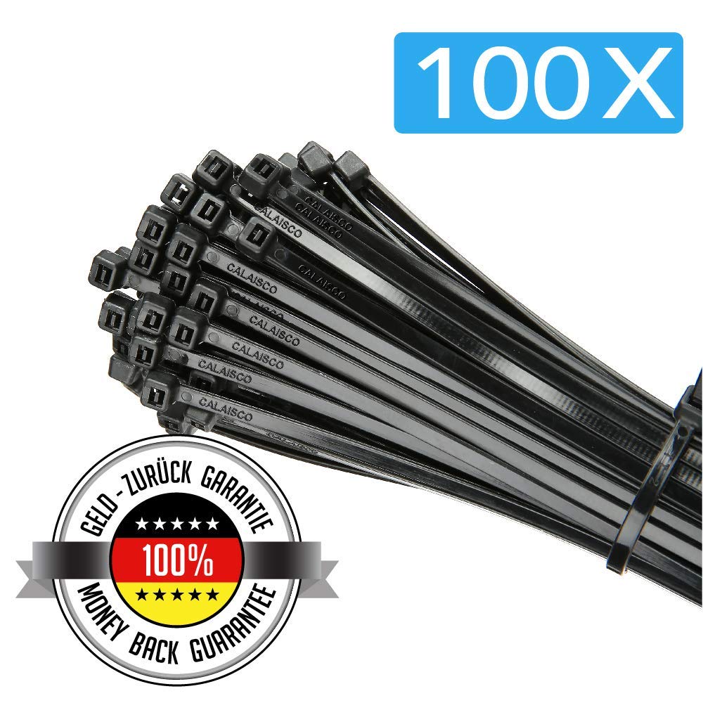 100 Pack of Black Cable Ties 300MM x 4.8MM Premium Nylon Zip Ties