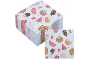 BESALILY Summer Party Napkins, 2-Ply, 20-Count, 6.5x6.5 Inch Fun Fruit & Ice Cream Decorative Paper Napkins Perfect for BBQs,