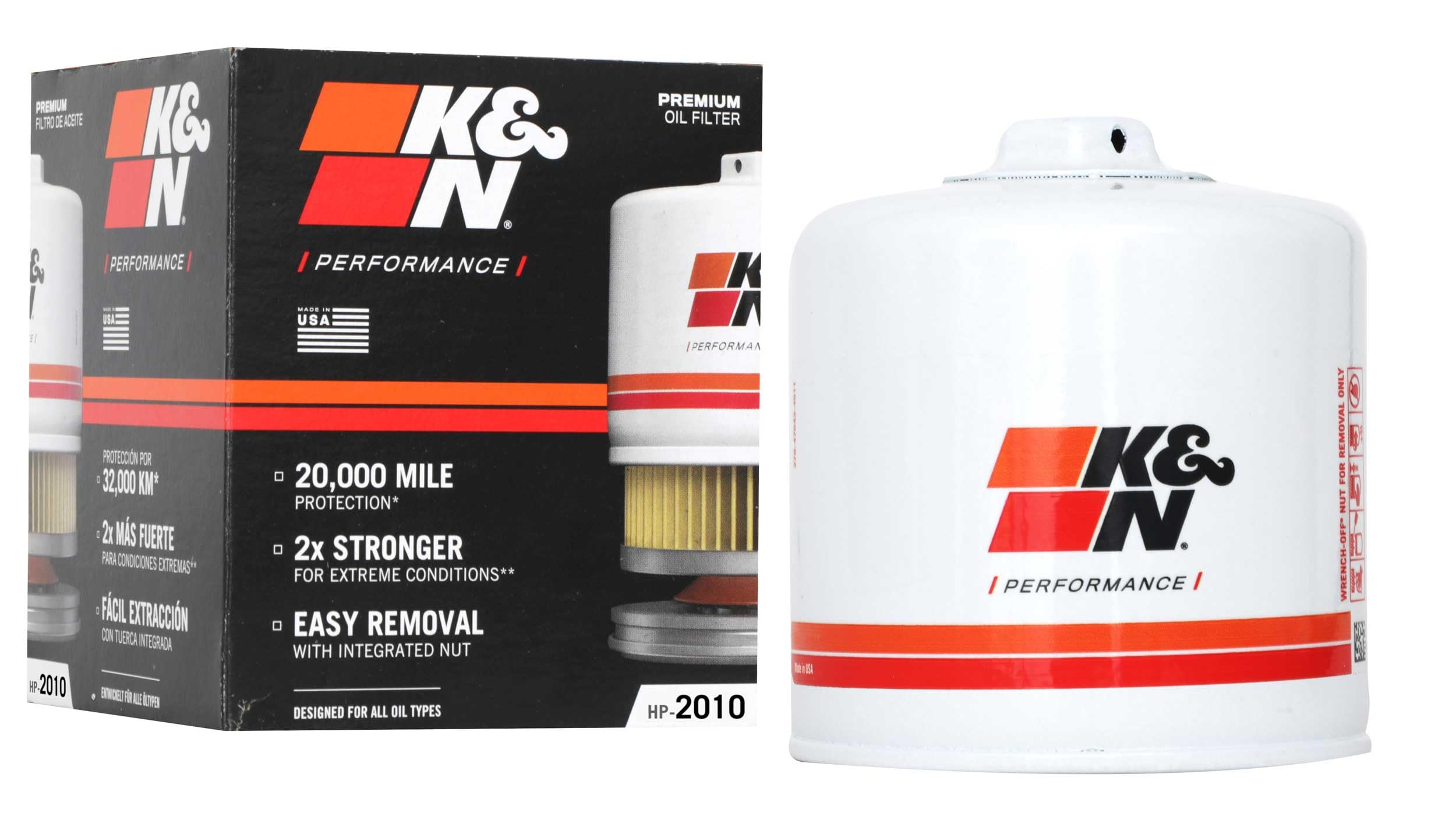 K&N Oil Filter - Spin-On 93x102mm compatible with Ford, Blue Bird, Chevrolet, Dodge, GMC, Jeep, Chrysler, Mercury (HP-2010) , White