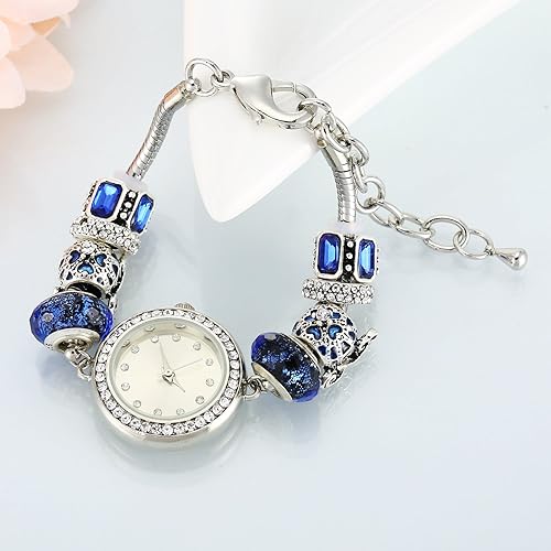 Reloj Mujer MANBARA Místico Galaxia Universo Media Luna con Estrellas Cristal Swarovski Charms Plata Pulseras Reloj