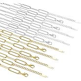 16 Pack 4mm 18K Gold Plated Paperclip Charm Necklace Chains Bulk for Jewelry Making 18Inch 18K Gold Plated and Stainless Steel Necklace Chain with 2 Inch Extension Chain for Women