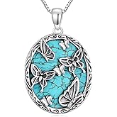 DOLIOX Genuine Turquoise Butterfly Necklace, Sterling Silver Native American Vintage Pendant Western Jewelry Birthdays Gift for Women