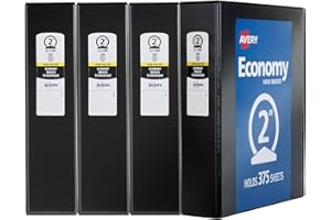 Economy View Binderss, 2" (375 Sheet Capacity), Black, 4/PK