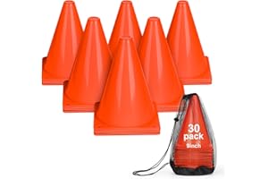 tchrules 7 Inch Soccer Cones, 30 Pack Sports Cones for Kids, Small Practice Training Cones Set, Plastic Cones for Football, Basketball, Games, Indoor and Outdoor Activity & Festive Events Colors