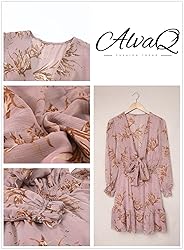 AlvaQ Womens Spring Summer V Neck Ruffles Long