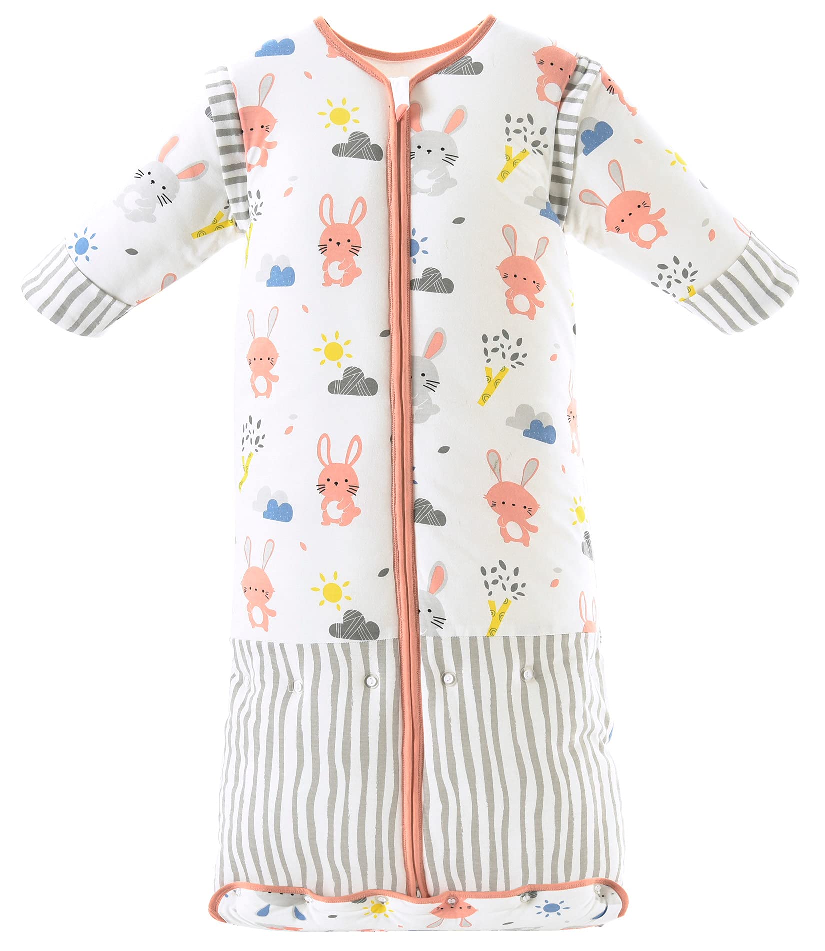 Chilsuessy Baby Sleeping Bag 3.5 Tog Winter Sleeping Sack Wearable Blanket for Kids, Adjustable Length, Removable Sleeves, Toddler Sleeping Bag for Boys Girls, Pink Rabbit, 90cm/1-3 Years