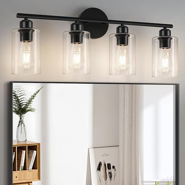 SEABLE 4-LIGHT BATHROOM LIGHT FIXTURES, MATTE BLACK VANITY LIGHTS FOR BATHROOM