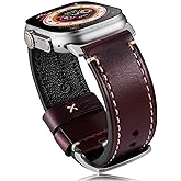 Gitalian Leather Band Compatible with Apple Watch Ultra3/2/1 Band 49mm 46mm 45mm 44mm 42mm for Men, Genuine Leather Replacement Strap for iWatch Series 10 9 8 7 6 5 SE2, Retro Red