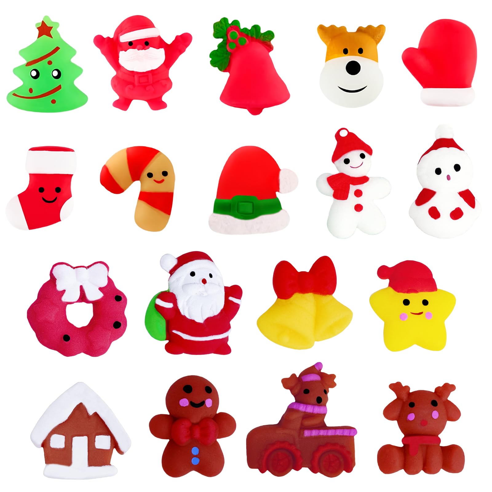18Pcs Christmas Mochi Squishy for Party Bag Fillers,Mini Christmas Squishies Moochies Squeeze Fidget,Xmas Santa Snowman Gifts for Stockings Filler