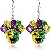 MardiGras Earrings for Women Glitter Mask Gnome Drop Dangle Earrings Lightweight Yellow Green Carnival Statement Earring MardiGras Parade Outfit Gifts Accessories