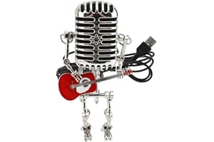 Vintage Microphone Guitar Robot Lamp, Aluminum Robot Desk Lamp Music Stand Light Music Decor for Home Bedroom Studio Bar Offi