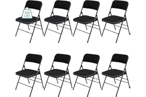 susici 8 Pack Black Folding Chairs with Fabric Padded Cushion, Fabric Dining Chair Set Portable Indoor Outdoor Stackable Folding Chair for Home Office Events Wedding Party