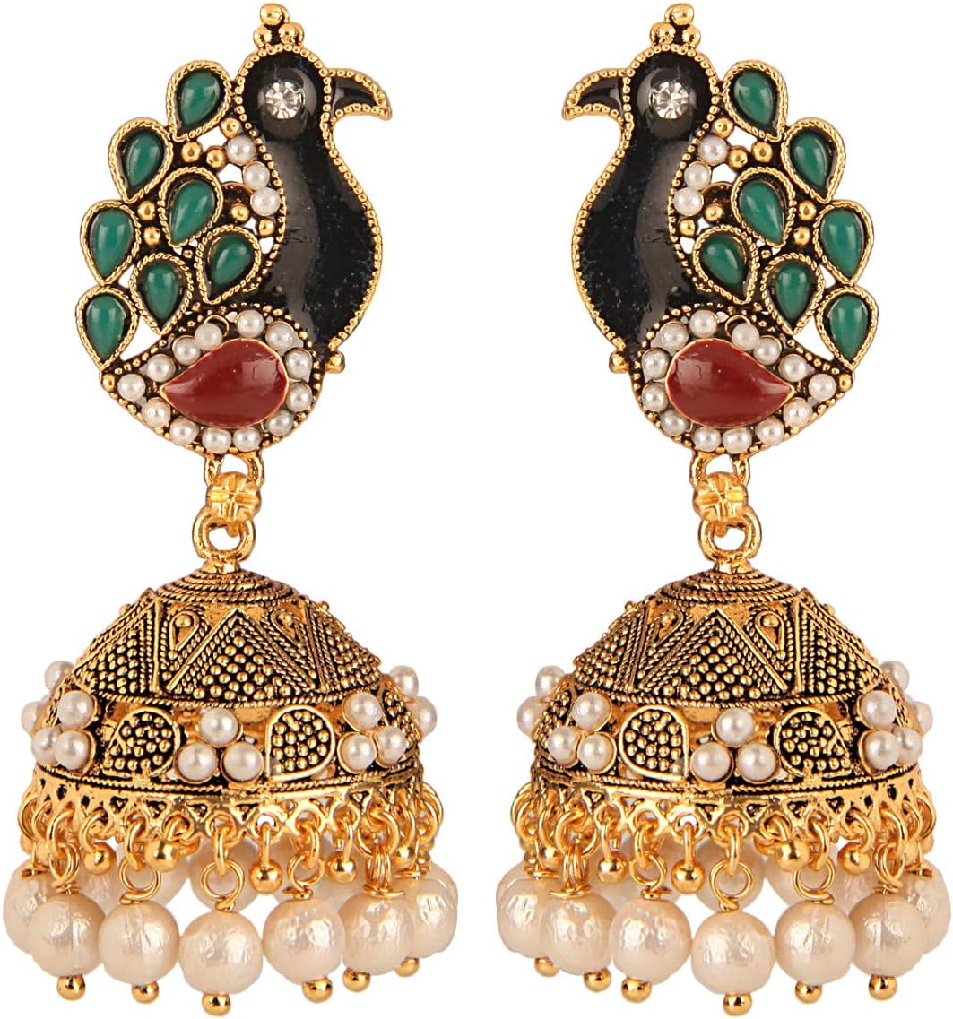 Efulgenz Indian Bollywood Bridal Designer Jewelry Oxidized Gold Plated Traditional Jhumka Jhumki Hoop Earrings for Women and Girls